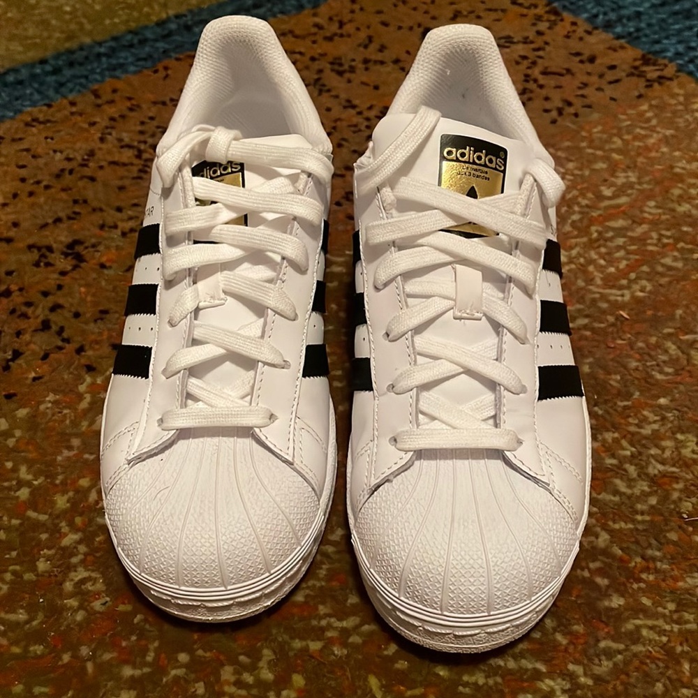 White and black Adidas. Size 6